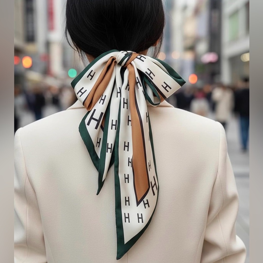 Silky Luxe H Monogram Skinny Scarf | Chic Satin Neck, Hair, Purse Twilly - Picture 3 of 4